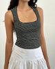 Image of Jinsu Top in Schwarz-Weiß gestreift mit Picot-Besatz