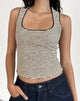 Image of Jinsu Top in Schwarz und Gelb gestreift mit Picot-Besatz