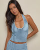 Jules Top aus blauem, strukturiertem Rippenband mit Tonalstreifen