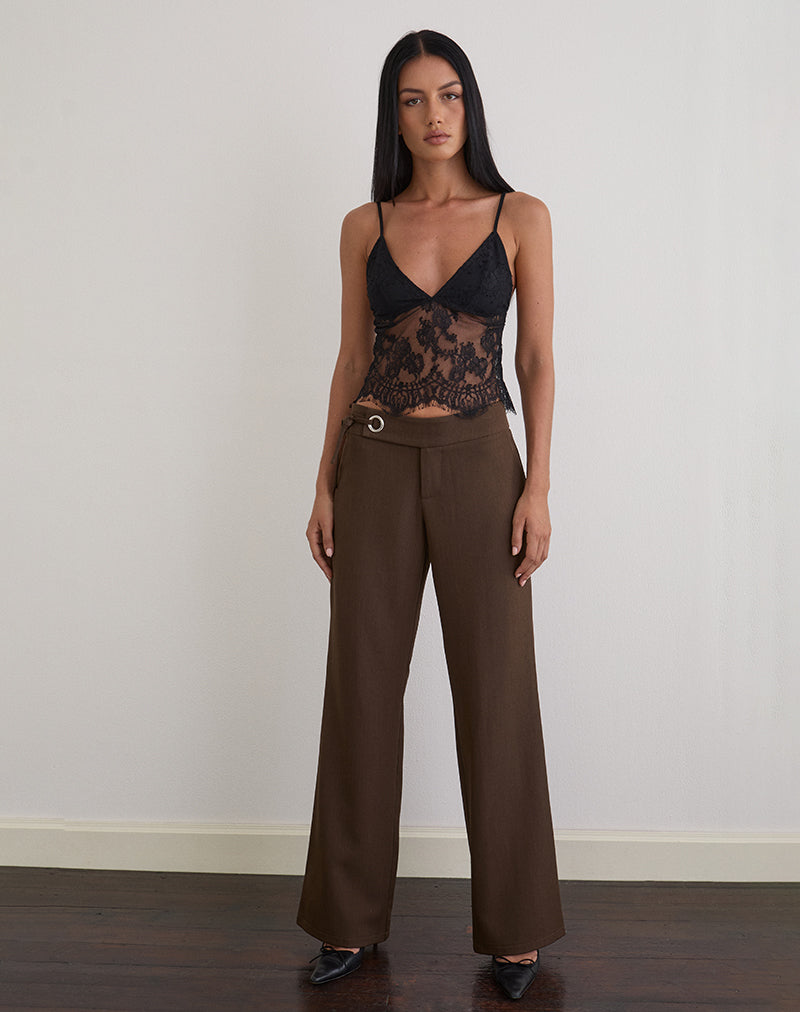 Kaika Plunge Cami Top aus Wimpernspitze Schwarz