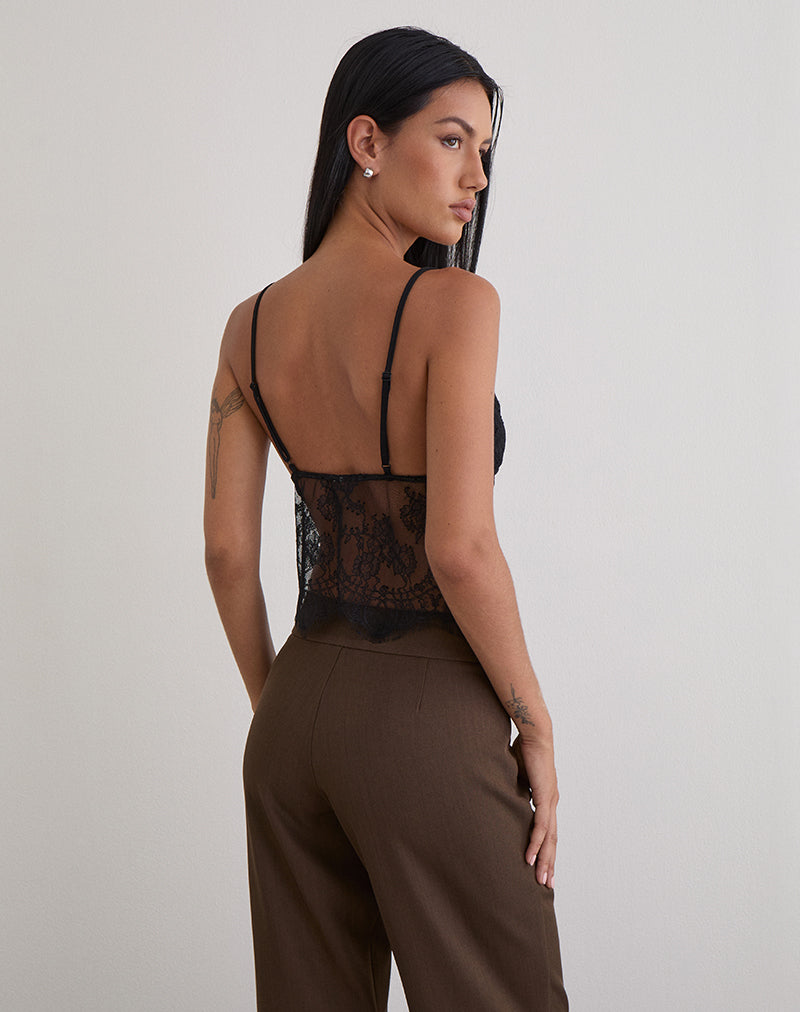 Image of Kaika Plunge Cami Top aus Wimpernspitze Schwarz