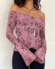 Image of Kareena Langärmeliges Bardot-Top in abstraktem Botanic Mauve