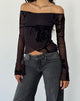 Image of Kareena Langärmeliges Bardot-Top aus Orchideenflock Schwarz