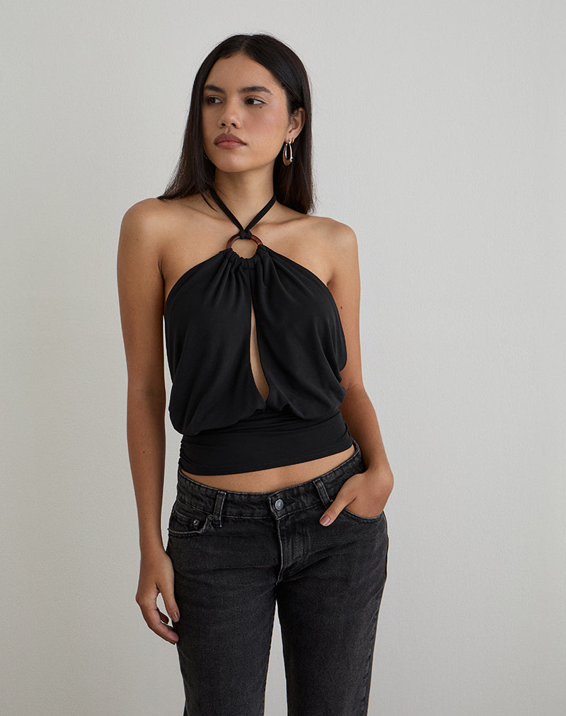 Bild von Karise Plunge Top aus Cupro Schwarz