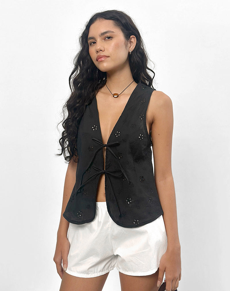 Image of Kayve Top aus Blumenbroderie Schwarz