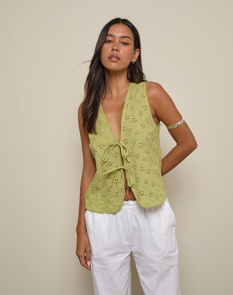 Kayve Krawatten-Top in Little Daisy Broderie Lime