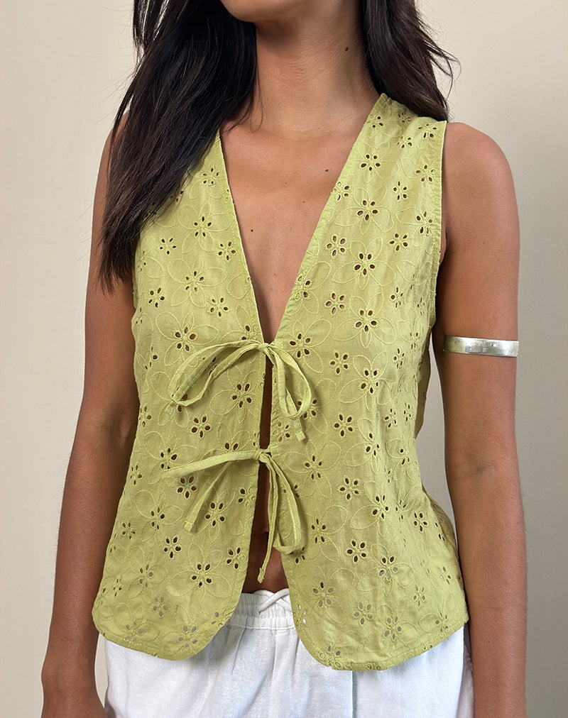 Kayve Krawatten-Top in Little Daisy Broderie Lime