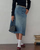 Bild von Low Rise Denim Midirock in Vintage Blau Grün