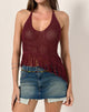 Bild von Kulmina Asymmetrisches Neckholder-Top mit Fransen Beere