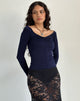Kaisley Langarm-Top mit geraffter Front in Navy