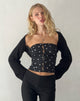 Bild von Lacey Knopfleiste Korsett Top in Ditsy Rose Schwarz
