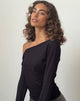 Image of Ledez Asymmetrisches Schlabber-Top aus schwarzem Tissue-Jersey