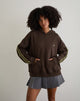 Image of Lingwu Hoodie in Bitter Chocolate mit grünem Einband und M-Stickerei