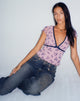 Livi Mesh Top in Pink und Navy mit Botanik-Beflockung