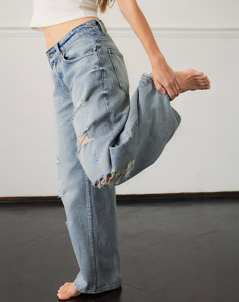 Geräumige Low Rise Jeans in Extreme Rip Vintage Blue