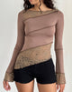 Image of Lucca Langärmeliges Top aus glitzernder Spitze Mocha