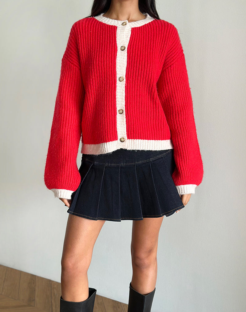 Luciana Kontrast-Strickjacke in Rot und Rosa