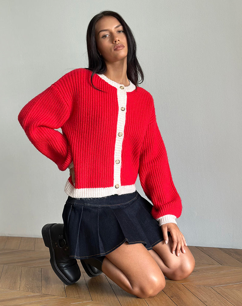 Luciana Kontrast-Strickjacke in Rot und Rosa