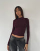 Image of Mabel Langarm-Top mit hohem Halsausschnitt und gerippten Ärmeln in Oxblood