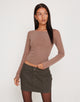 Image of Mahira Langärmeliges Mesh-Top in Hellbraun