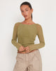Image of Mahira Langärmeliges Mesh-Top in Oliv