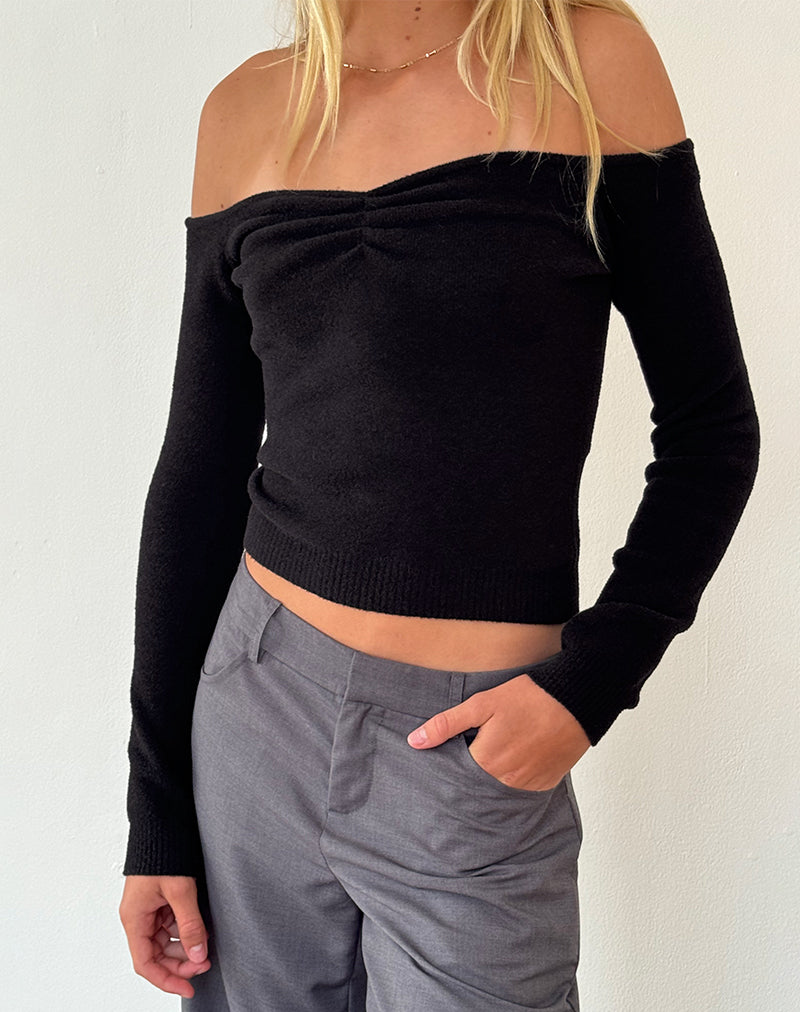 Makena Bardot-Pullover in gebürstetem Schwarz