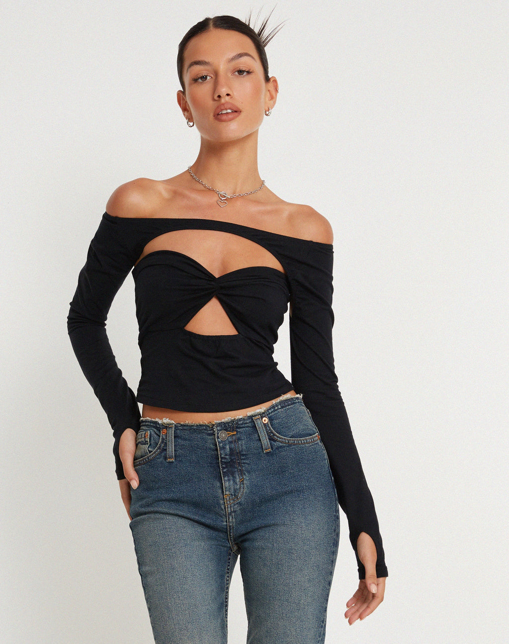 Malin Eloa Shrug Top in Schwarz