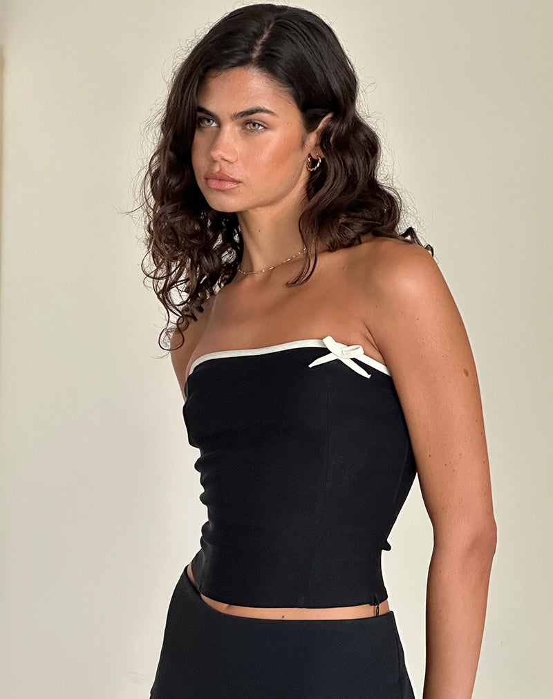 Matuha Bandeau-Top in Schwarz mit elfenbeinfarbener Schleife