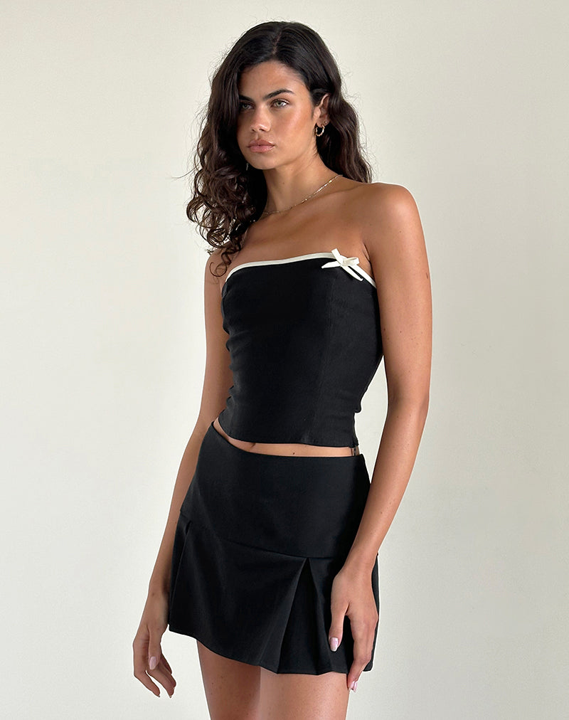 Matuha Bandeau-Top in Schwarz mit elfenbeinfarbener Schleife