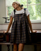 Image of Mikayla Minikleid mit quadratischem Ausschnitt in Navy und Senfkaro