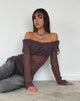 Image of Milena Distress Knit Langarm Bardot Top in Maroon