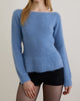 Image of Mizuki Bardot Top aus Strick in staubigem Blau