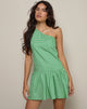 Image of Munasa One Shoulder Mini Dress in Mini Gingham Grün