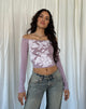 Image of Nauby Bardot-Top mit langen Ärmeln und floraler Spitze in Hellmauve