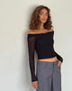Image of Nauri Langärmeliges Bardot-Top aus Mesh Schwarz