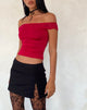 Image of Nesel Bardot Top aus glitzernder Spitze Rot