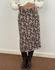 Image of Nimas Midirock aus braunem und rosa Polka-Blumen-Chiffon