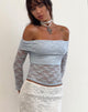Image of Nixie Langärmeliges Bardot-Top aus Spitze Hellblau