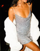 Image of Paiva Kleid in Drapierung Netz Pailletten Silber