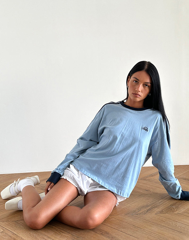 Prata Langarm-Top in Nantucket Blau mit marineblauer Borte