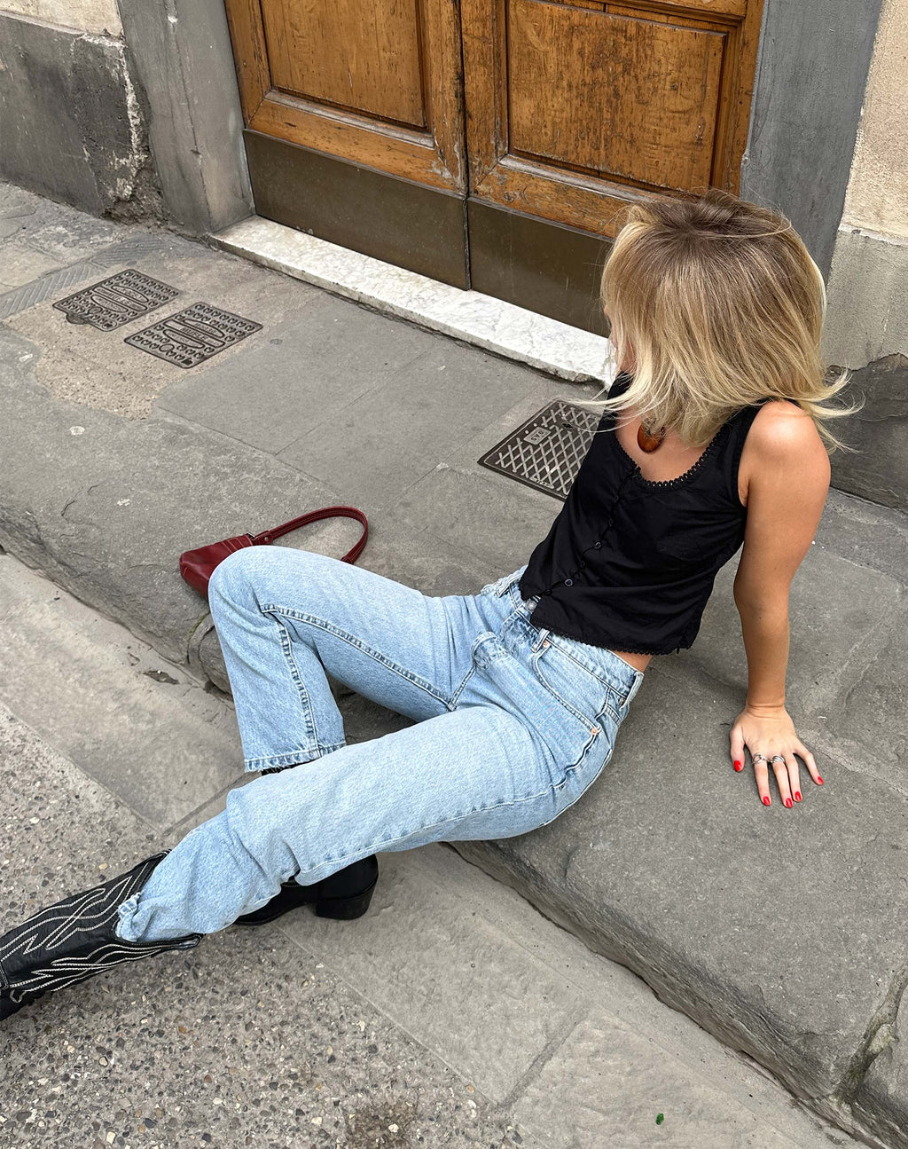 Mid Rise Straight Leg Jeans aus Denim in Bleiche