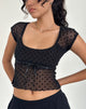 Image of Rada Top aus beflocktem Mesh Basic Polka Schwarz