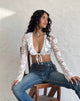 Image of Raine ungefütterte Strickjacke in Elfenbein Big Rose Lace