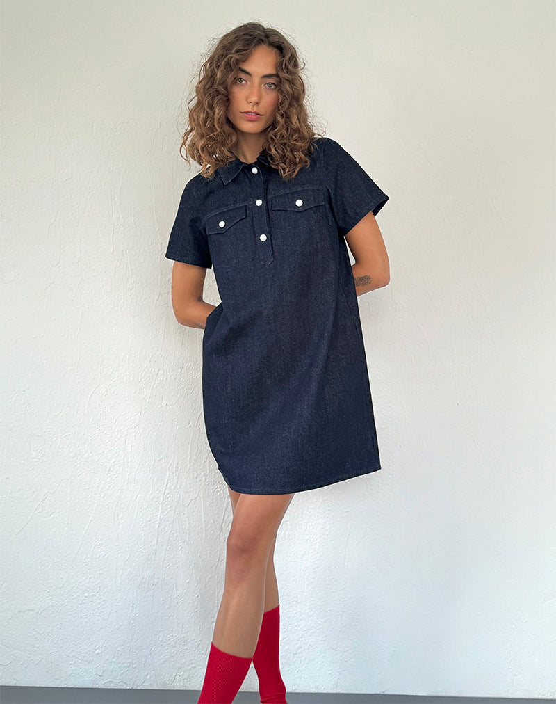 Bild von Reiga Smock Mini Dress in Denim Indigo