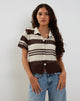 Image of Siwi Pointelle gestricktes Poloshirt in Streifen Neutral