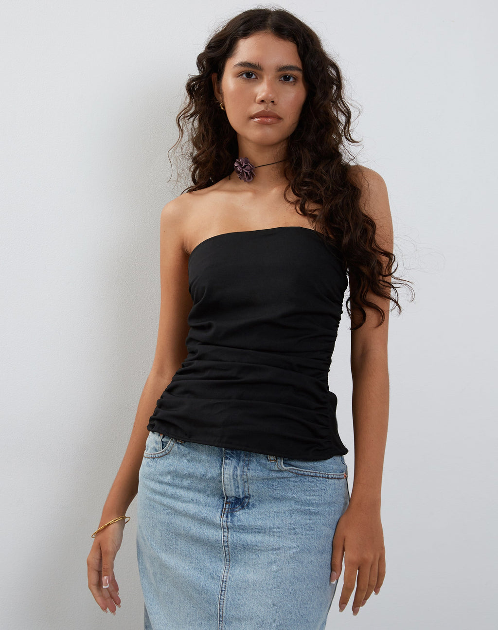 Tahari Tie Back Longline Tube Top in Schwarz