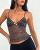 Image of Rumaysa Cami Top in Mini Polka Schwarz und Weiß Bedruckte Spitze