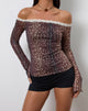 Image of Rusaka Bardot-Top aus Mesh-Hirschdruck Braun