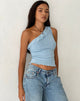 Image of Ruthie Ein-Schulter-Rüschen-Top in Hellblau