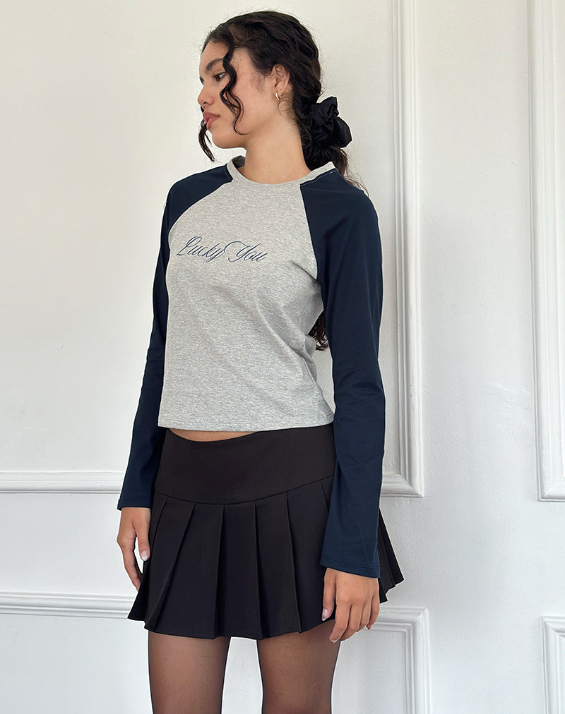 Image of Sabani Top in Grau Marl Navy mit Lucky You Druck